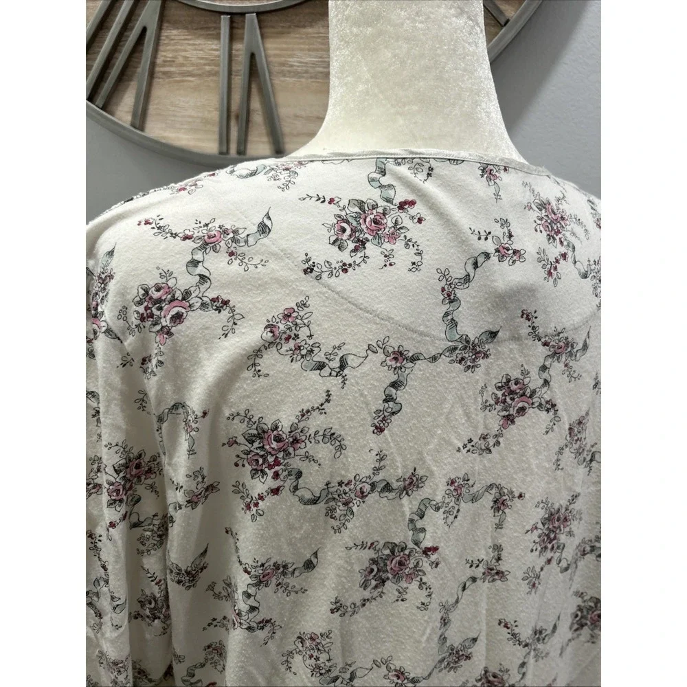 ARIA Night Gown Beige Floral Long Sleeve Soft Cozy Size XL Vintage - Picture 9 of 11